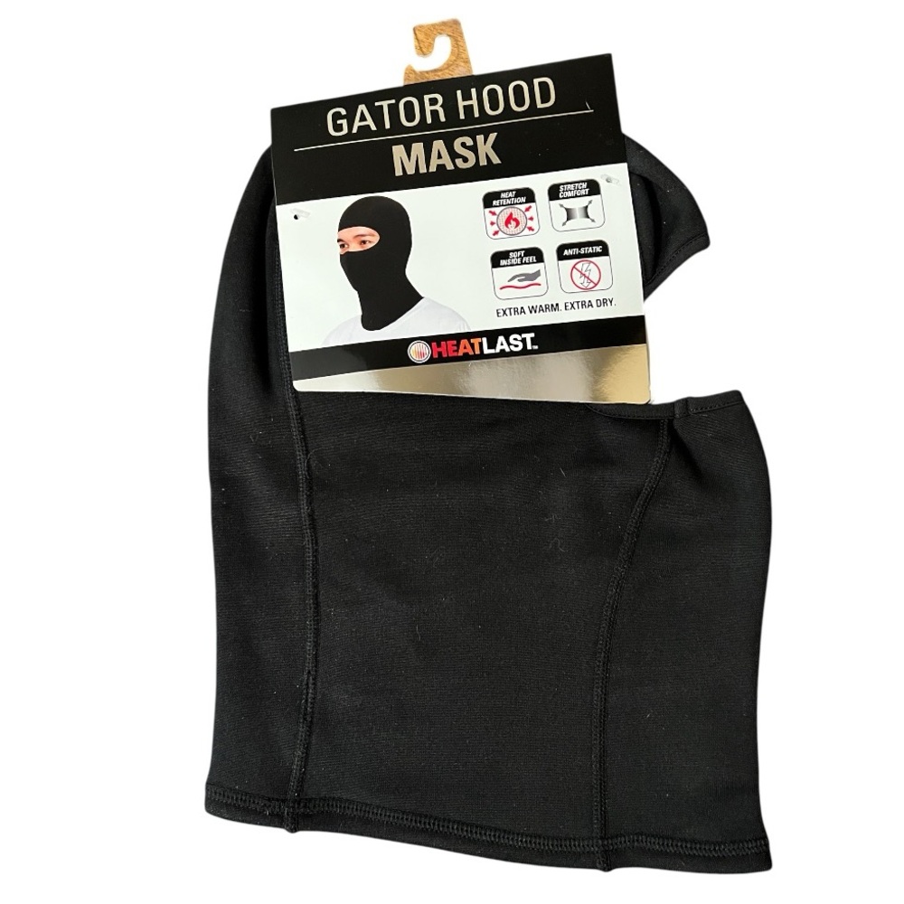 NWT HEATLAST Gator Hood Mask Black Balaclava Ski Mask Thermal Stretch